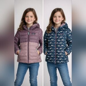 Patagonia Girls Reversible Down Puffer Jacket Hooded Size M (10)